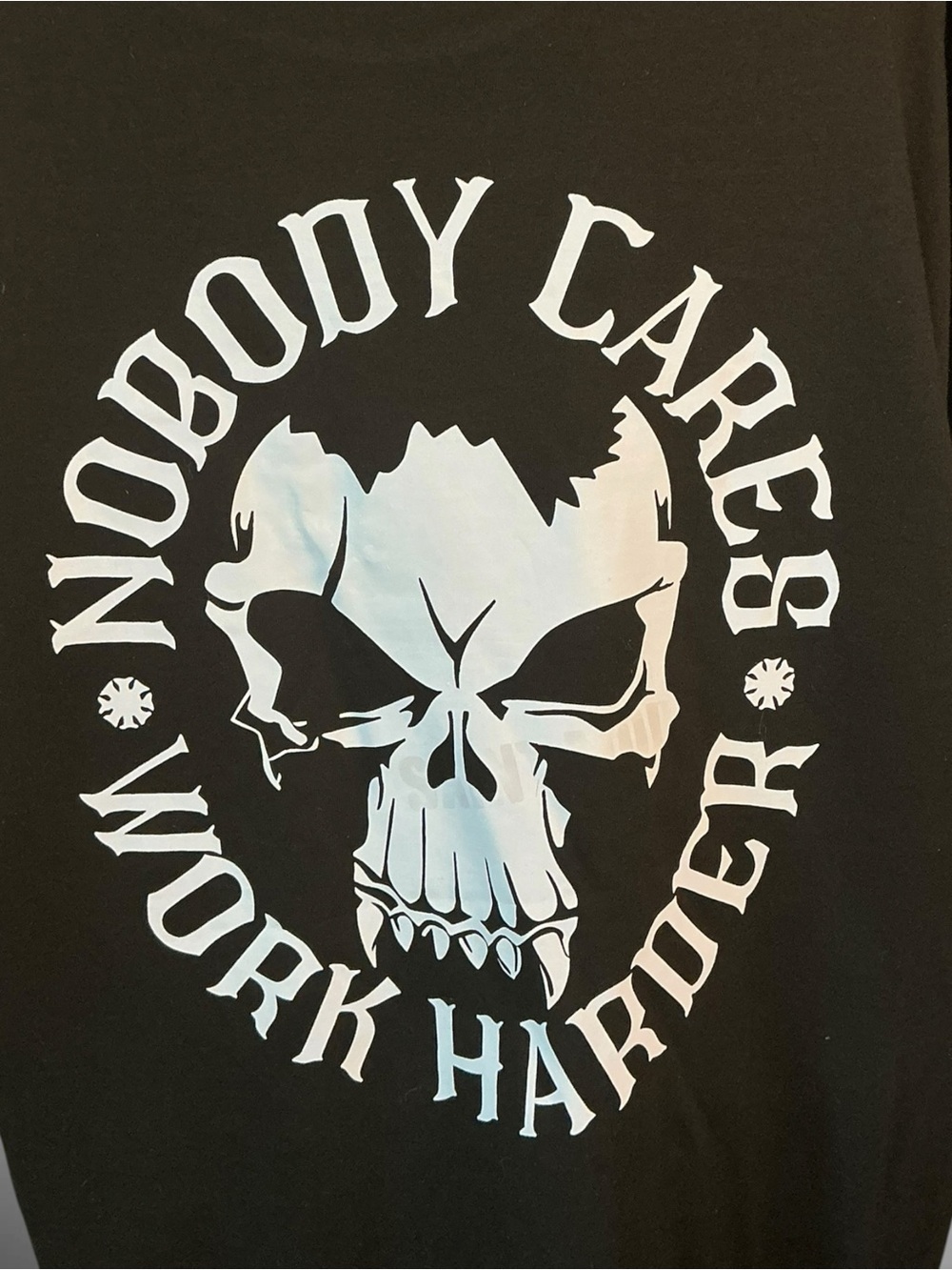 Nobody Cares Work Harder Skull Graphic T-Shirt Men’s XL Black Cotton Tee